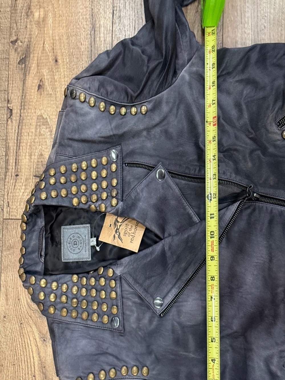 Double D Ranch Chisholm Studded Embroidered Leather Biker Jacket Gray L NWT - Picture 8 of 11